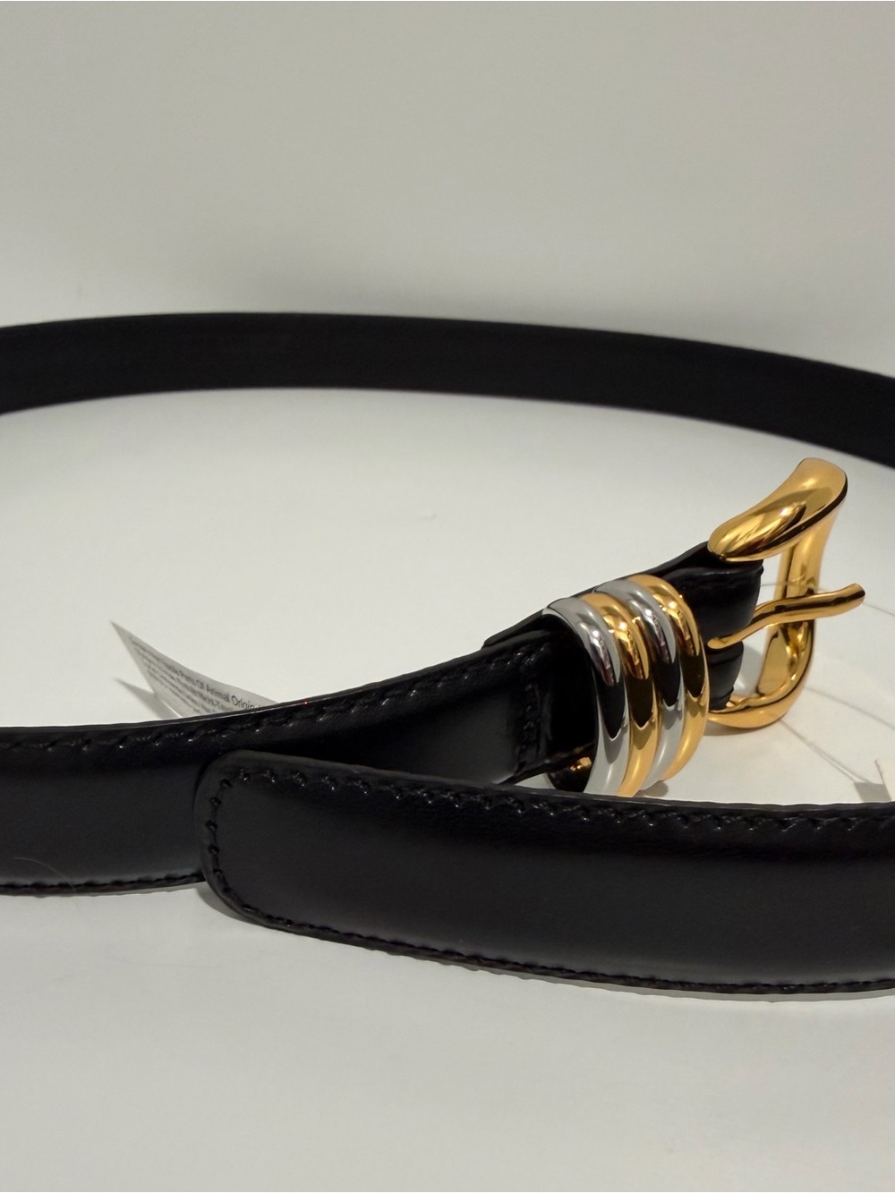 NEW Madewell Metal Keeper belt in True Black Leather silver and gold NW393 Small - Picture 7 of 9